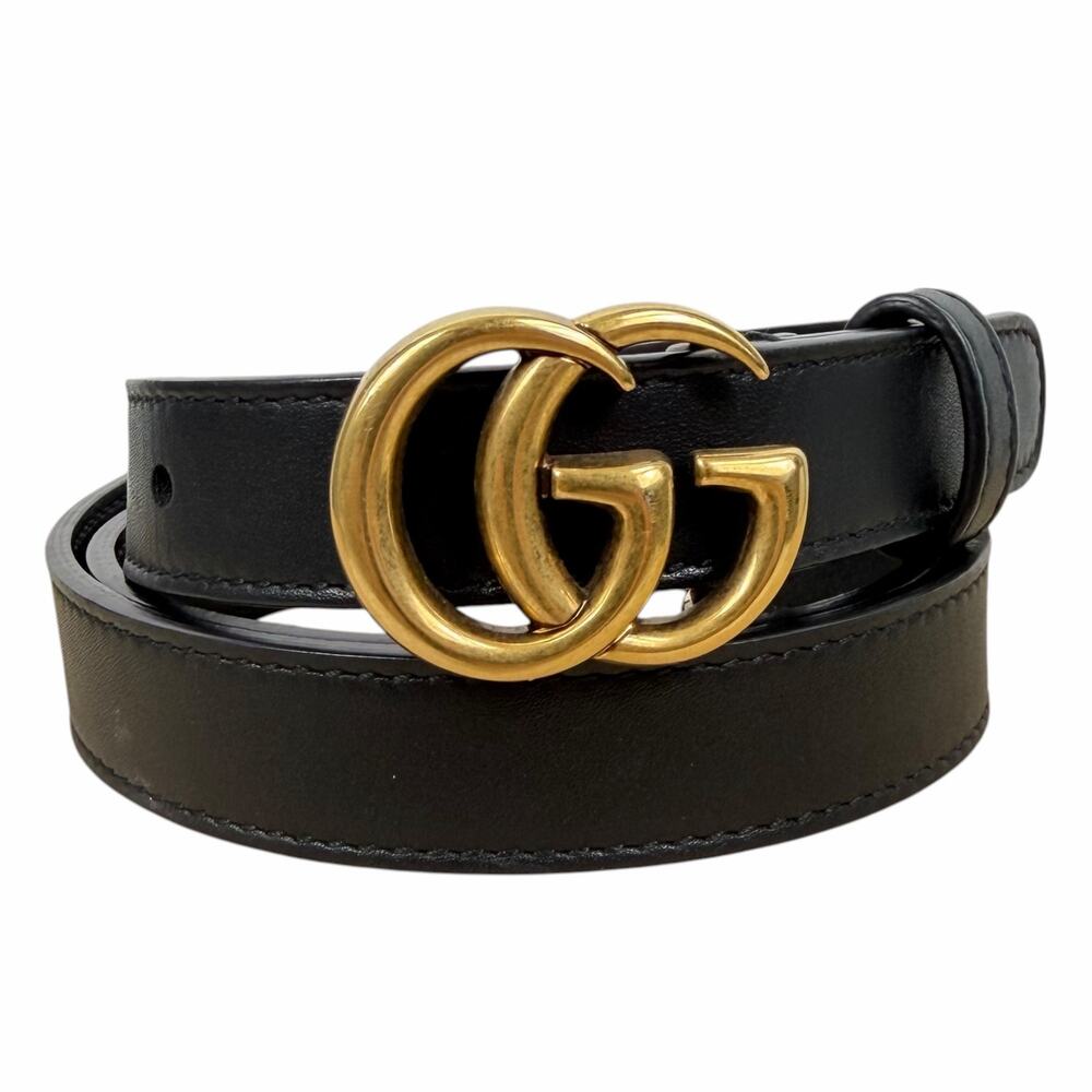 Gucci Marmont GG Buckle Thin Belt Black Leather Gold 409417 Size 85/34